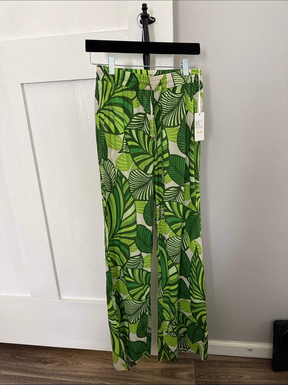 Green Leaf Print Wide Leg Pants - flora bea nyc small cotton